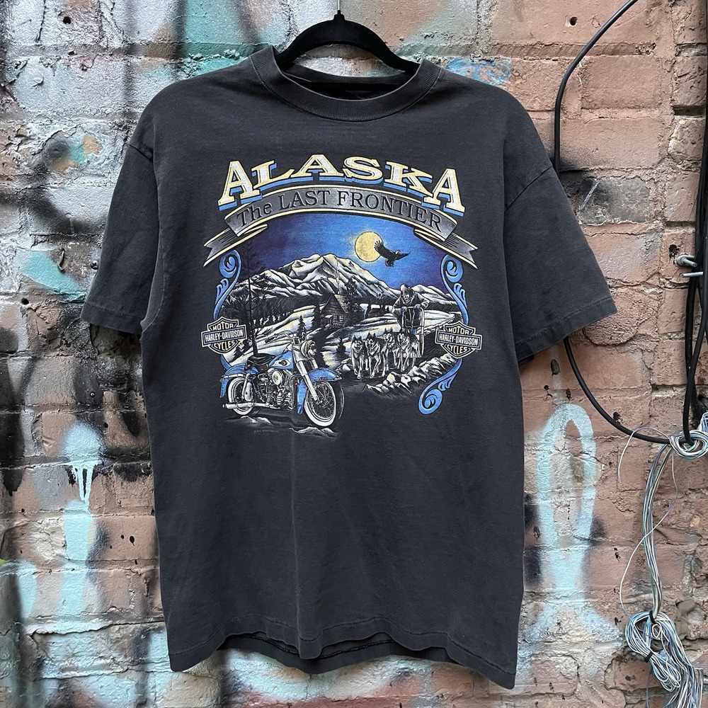 Vintage Harley Davidson Size M Single Stitch Shirt Alaska The Last Frontier 80's